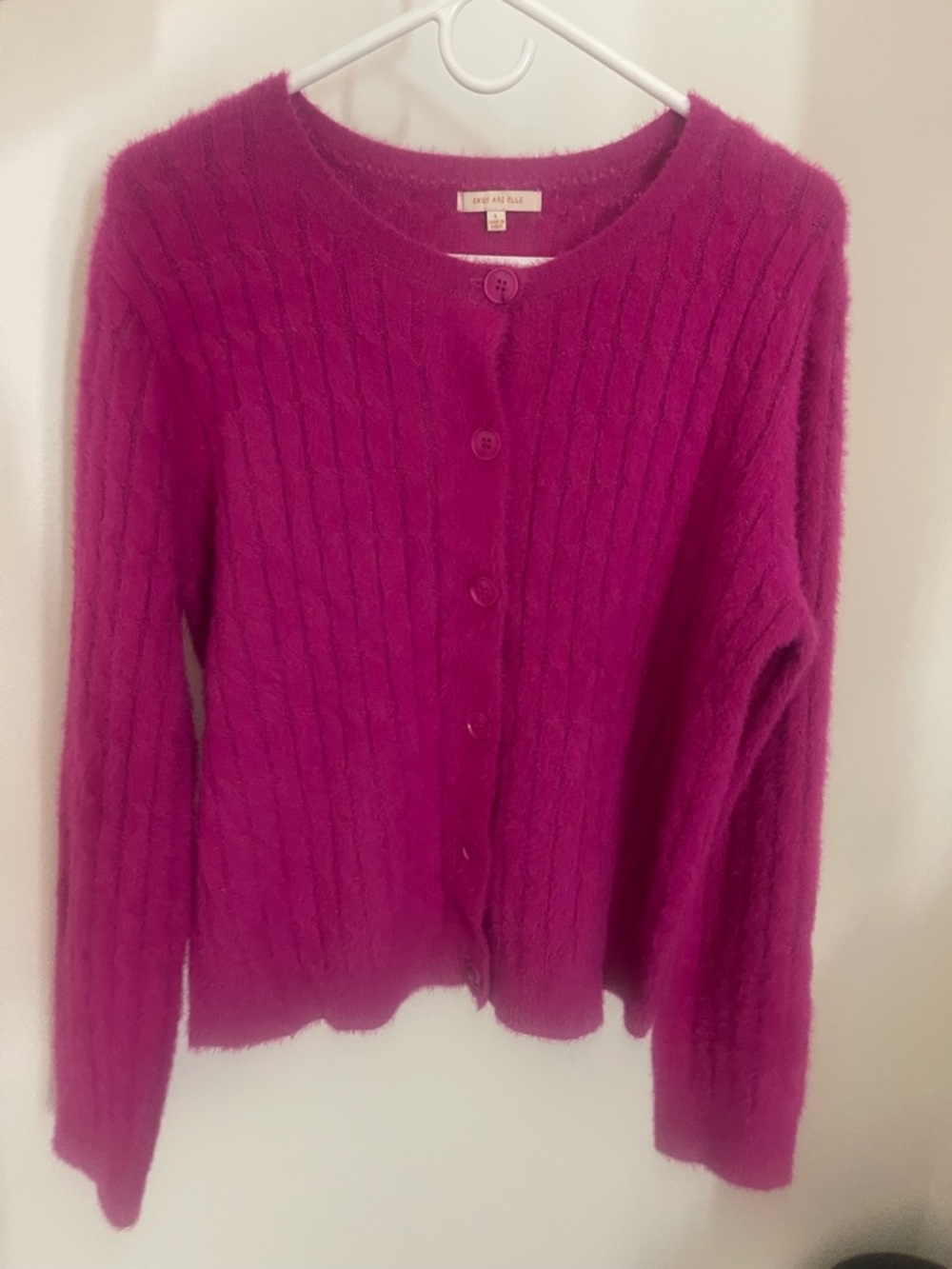 Skies Are Blue Fuchsia Pink Fuzzy Cardigan Size Large | Soft Textured Sweater
